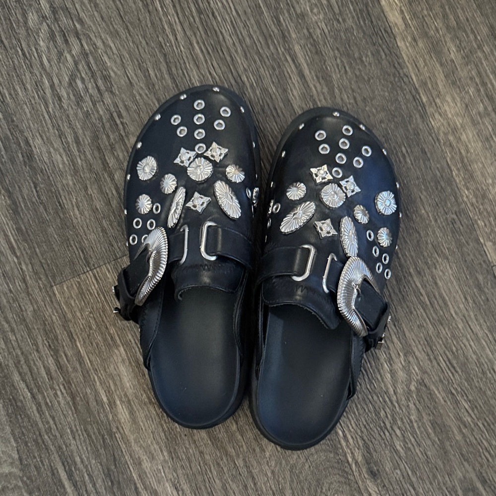 Black Studded Clogs with Silver Accents